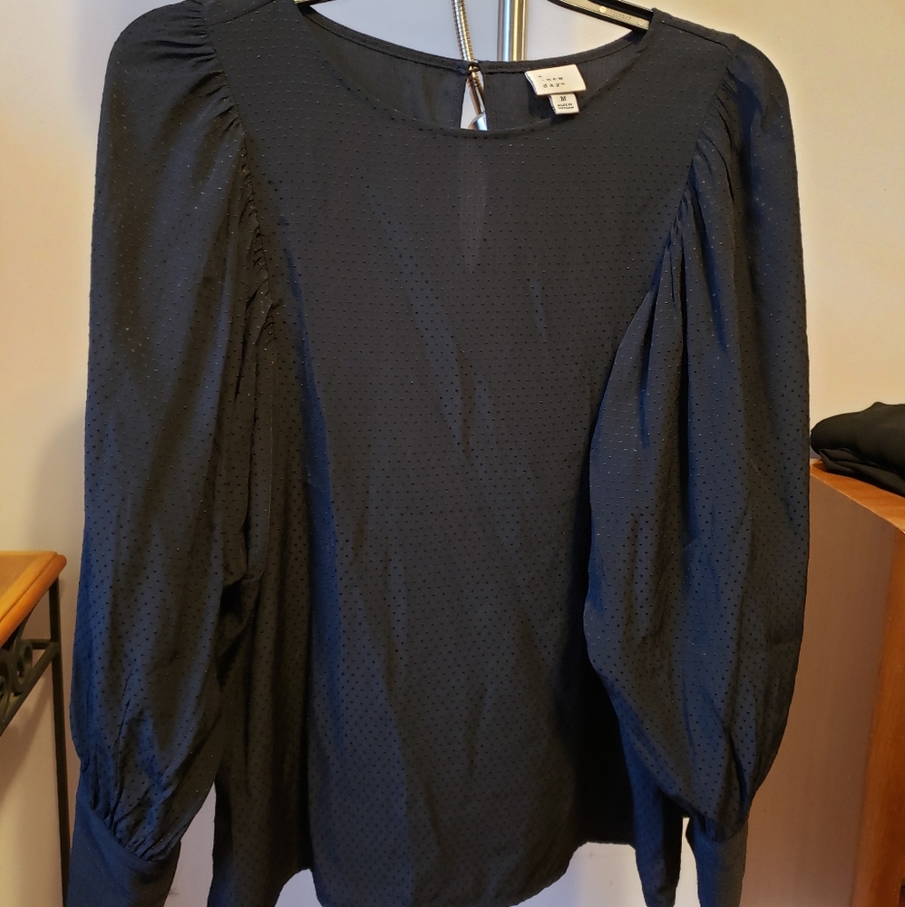 Dot texture poet-sleeve blouse